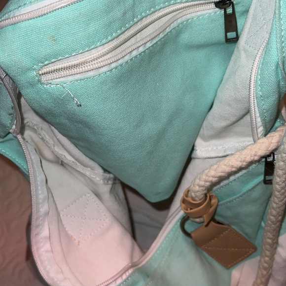 Seafoam Green White Striped Canvas Convertible Beach Bag - Picture 3 of 3